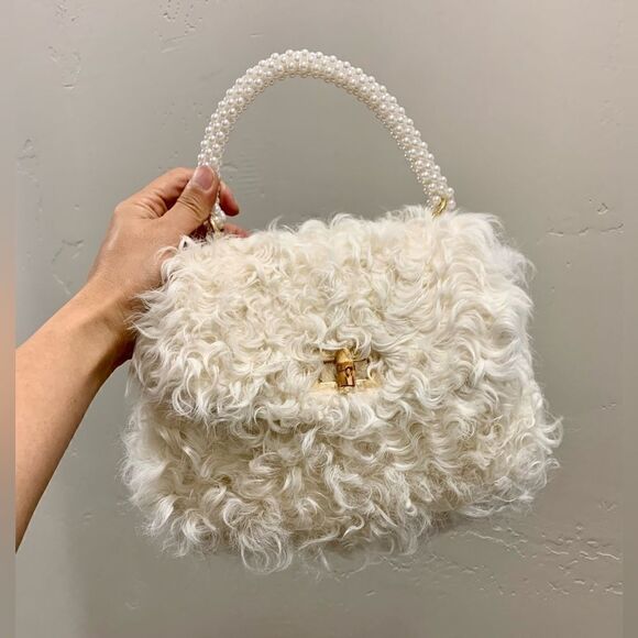 Handmade Genuine Curly Shearling Purse Includes 2 Chain Styles - Picture 1 of 16